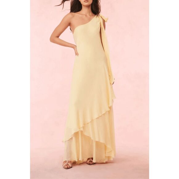LoveShackFancy Dresses & Skirts - LoveShackFancy Alliara Asymmetric Draped Maxi Dress In Citron US 8 $695